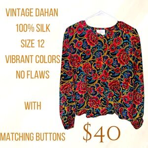 Vintage Dahan Silk Blouse Sz 12 with Matching Buttons EUC!